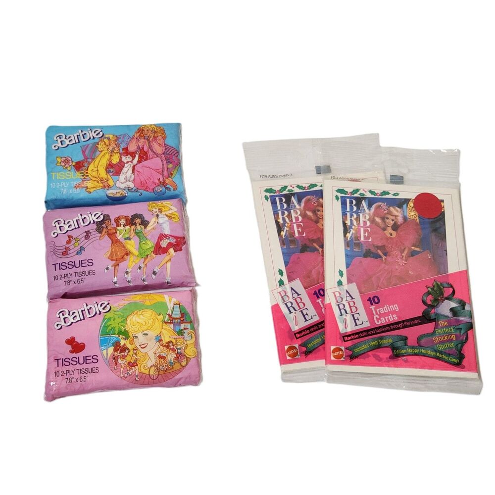 Vintage Barbie Lot 1988 Tissues + 1990 Trading Cards Sealed Packs